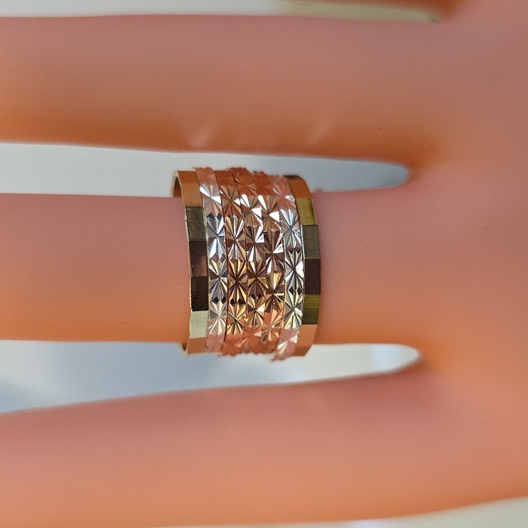 Tricolor Gold Filled Ring Stack with Elephant Charm Size 12 - Picture 8 of 8